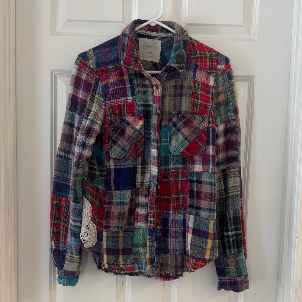 Free People Plaid Patchwork Shirt